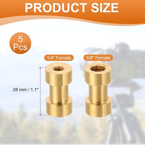 PATIKIL Camera Spigot Screws Converter 1/4" to 3/8" Female to Female, 5 Pack Tripod Screw Adapter Spigot Stud for Light Stand Hot Shoe Cold Shoe Adapter Ball Head Flash, Yellow in Kuwait