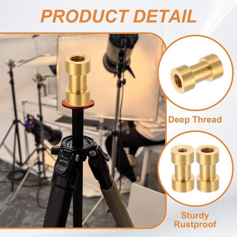 PATIKIL Camera Spigot Screws Converter 1/4" to 3/8" Female to Female, 5 Pack Tripod Screw Adapter Spigot Stud for Light Stand Hot Shoe Cold Shoe Adapter Ball Head Flash, Yellow in Kuwait