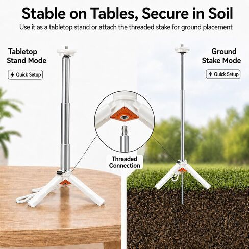 Tripod Stand for Camping Light, Portable Tabletop Stand with Built-In Ground Spike, Screw-Fixed Removable Stake, Plastic & Aluminum in Kuwait