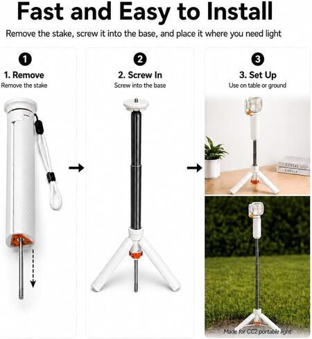 Tripod Stand for Camping Light, Portable Tabletop Stand with Built-In Ground Spike, Screw-Fixed Removable Stake, Plastic & Aluminum in Kuwait