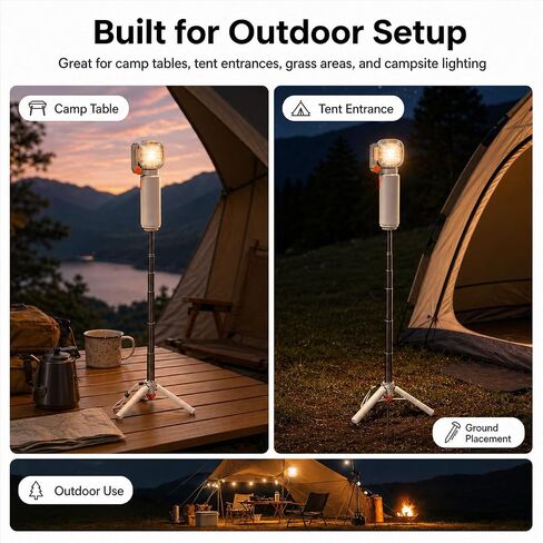 Tripod Stand for Camping Light, Portable Tabletop Stand with Built-In Ground Spike, Screw-Fixed Removable Stake, Plastic & Aluminum in Kuwait