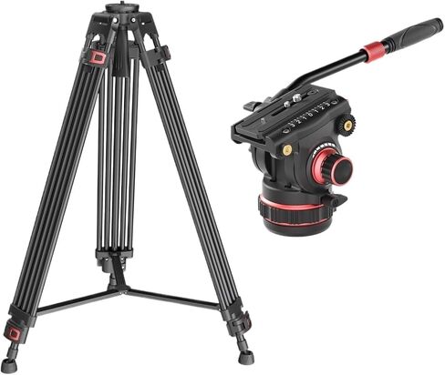 Compatible for Tripod, Video Tripod 74" Fluid Head 10kg | Heavy duty metal tripod, Pan/tilt damping, For camcorder/DSLR(Tripod with V12) in Kuwait