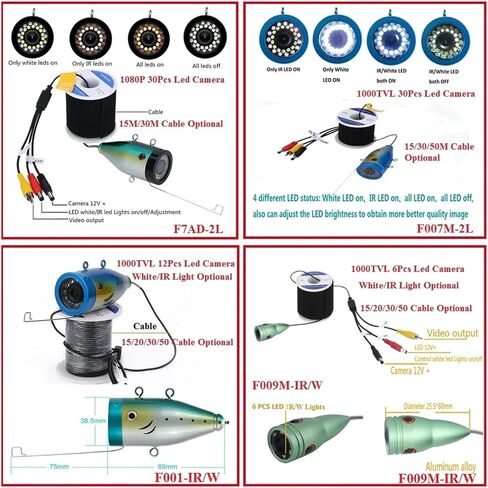 Vision Light Underwater Fish Finder IR White Led Night Fishing Camera 1000TVL Accessories Outdoor Boat Ice Lack in Kuwait