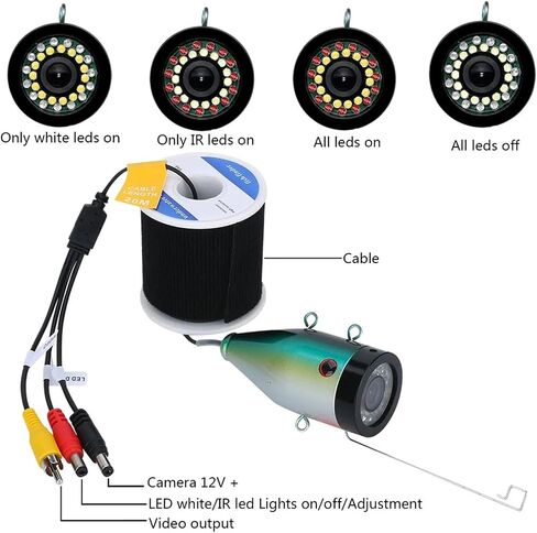 Vision Light Underwater Fish Finder IR White Led Night Fishing Camera 1000TVL Accessories Outdoor Boat Ice Lack in Kuwait