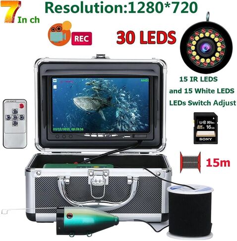 7inch Fish Finder Underwater Fishing Camera 15pcs White LEDs + Infrared Lamp 1080P HD with 15M 30M for Ice in Kuwait