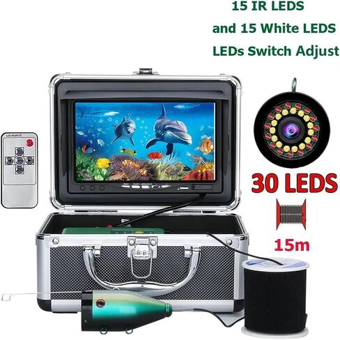 7inch Fish Finder Underwater Fishing Camera 15pcs White LEDs + Infrared Lamp 1080P HD with 15M 30M for Ice in Kuwait