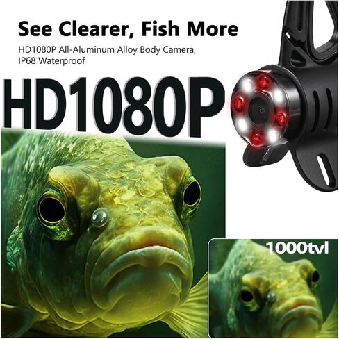 7''HD 1080P Underwater Fishing Camera w/DVR-32GB,Portable Ice w/10000mAh Li-Battery,IR&LED for Dark in Kuwait