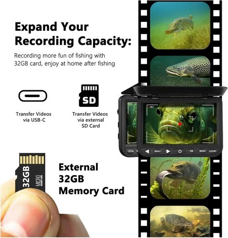7''HD 1080P Underwater Fishing Camera w/DVR-32GB,Portable Ice w/10000mAh Li-Battery,IR&LED for Dark in Kuwait