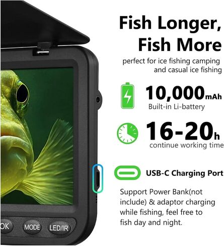 7''HD 1080P Underwater Fishing Camera w/DVR-32GB,Portable Ice w/10000mAh Li-Battery,IR&LED for Dark in Kuwait