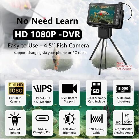HD1080P Underwater Fishing Camera-DVR 32GB-4.5'' Ice Camera Gifts for Men,5000mAh,IR&LED for Dark,USB-C Finder in Kuwait