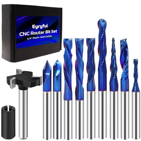 10Pcs CNC Router Bits Set, 1/4" Shank Solid Carbide Multiple Uses Router Bit for Woodworking Detail Carving Trimming V Groove Engraving Slotting Mortise MDF Resin Lettering Sign Making-Type A in Saudi Arabia