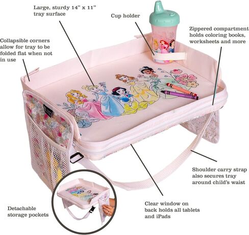 J.L. Childress Disney Baby 3-IN-1 Kids Travel Tray & Tablet Holder - Car Seat Lap Tray Desk for Toddlers, Road Trip Essentials, Car Seat Activity Table, Travel Accessories - Disney Princess in Kuwait