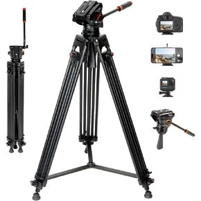 Sunpak VideoPRO 72" Professional Video Heavy Duty Tripod with Carry Case | Advanced fluid pan head, double-row metal legs, quick release plate, mid-level braces, 22.4lb capacity, and carry case in Kuwait