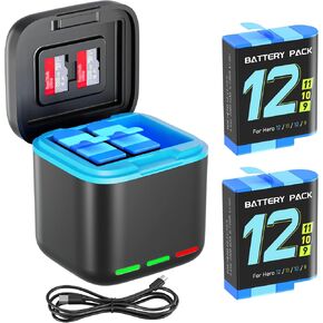 Battery Charger Kit for Gopro Hero 12 11 10 9 Battery 2Pack 2000mAh Battery Capacity and Fast Battery Charger with Micro SD Storage Slots Compatible with Hero 12/11/10/9 Black Accessories in Saudi Arabia
