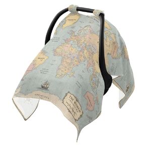 World Map Pattern Baby Car Seat Cover Nursing Cover | Muslin-like Cotton Blend, Breathable, Multi-use, Newborn Essentials Must Haves, Fits Most Strollers, for Babies Boys Girls in Kuwait