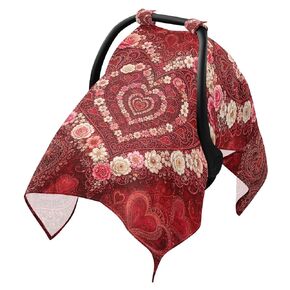 Valentine Heart Print Baby Car Seat Cover Stroller Canopy | Muslin-like Cotton Blend, Breathable, Multi-use, Newborn Essentials Must Haves, Fits Most Strollers, for Babies Boys Girls in Kuwait
