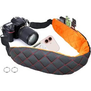Camera Strap with Pockets & Thick Padded for Photographers | Dual Balanced Buckles, Swivel Metal Hooks, Hidden Pockets for Backup Accessories, Reversible Use for Light Travel in Kuwait