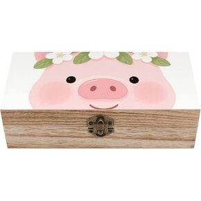 Pig Wearing Wreath Wooden Storage Box with Hinged Lid for Photo | Wood Keepsake Box, Dustproof Storage Box, Decorative Treasure Chest, Memory Box for Crafts Coins Stamps Letters Jewelry in Kuwait