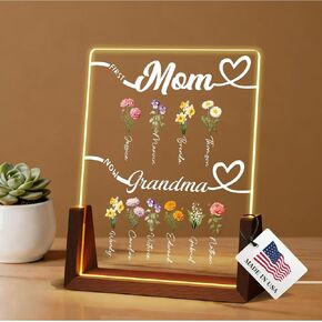 First Mom Now Grandma Custom Birth Flower Light Up Frame With Names | Christmas Mothers Day Birthday Gifts For Mom Grandma Wife From Daughter Son, Personalized Moms Grandmas Garden, Mom Gifts in Saudi Arabia