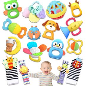 16 Pack Baby Rattles Teething Toys 3-6 Months, Baby Toys 0-6 Months, Newborn Infant Toys 6-12 Months, Essentials Must Haves Wrist Socks Toddler Stocking Stuffers Christmas Gifts in Saudi Arabia