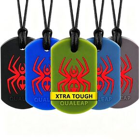 Xtra Tough Spider Sensory Chew Necklace for Kids (5 Pack) - Chewing Necklace Teething Teether Necklace Chew Toys - Designed for Chewing, Autism Sensory Teether Toy (Moderate & Aggressive Chewer) in Saudi Arabia