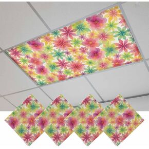 Fluorescent Light Covers, Colorful Spring Floral Magnetic Light Covers for Ceiling Lights, Watercolor Flowers Elegant Pastoral Fluorescent Ceiling Shade for Classroom Bedroom Office 4x2Ft x 4PCS in Kuwait