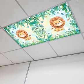 Fluorescent Light Covers, Cartoon Lion Magnetic Light Covers for Ceiling Lights, Summer Butterfly Flowers Tropical Palm Plants Fluorescent Ceiling Shade for Classroom Bedroom Office 4x2Ft x 1PCS in Kuwait