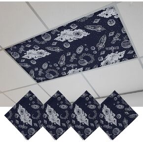 Fluorescent Light Covers, Navy Blue Rocket Spaceship Magnetic Light Covers for Ceiling Lights, Cartoon Modern Abstract Art Fluorescent Ceiling Shade Filters for Classroom Bedroom Office 4x2Ft x 2PCS in Kuwait
