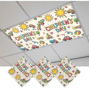 Fluorescent Light Covers, Colorful Children's Day Magnetic Light Covers for Ceiling Lights, Car Tree Stars Modern Abstract Art Fluorescent Ceiling Shade for Classroom Bedroom Office 4x2Ft x 4PCS in Kuwait