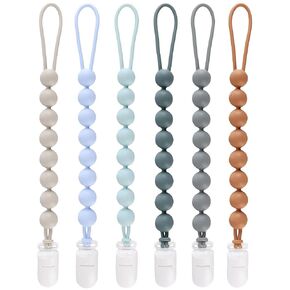 6-Pack Silicone Pacifier Clips for Baby Boys and Girls - One-Piece Beads, Rust-Free Holders, Teething Relief, Baby Necessities, Newborn Safe Baby Essentials in Kuwait
