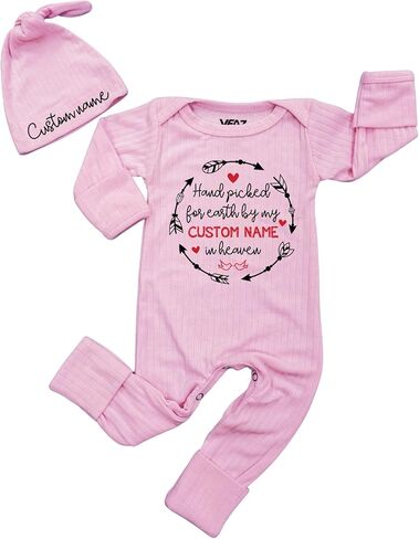 Hand Picked for Earth by Grandma Grandpa in Heaven Newborn Bodysuit and Hat Personalized Coming Home Outfit in Kuwait