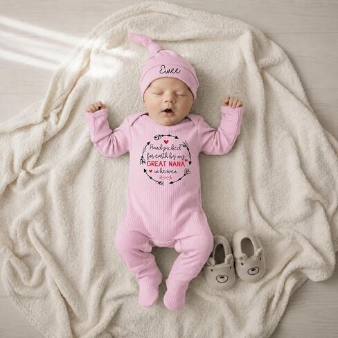 Hand Picked for Earth by Grandma Grandpa in Heaven Newborn Bodysuit and Hat Personalized Coming Home Outfit in Kuwait