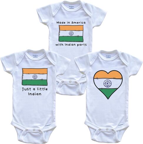 Made in America with Indian Parts Funny India Flag Baby Bodysuit Bundle (3 Piece Gift Set) in Kuwait