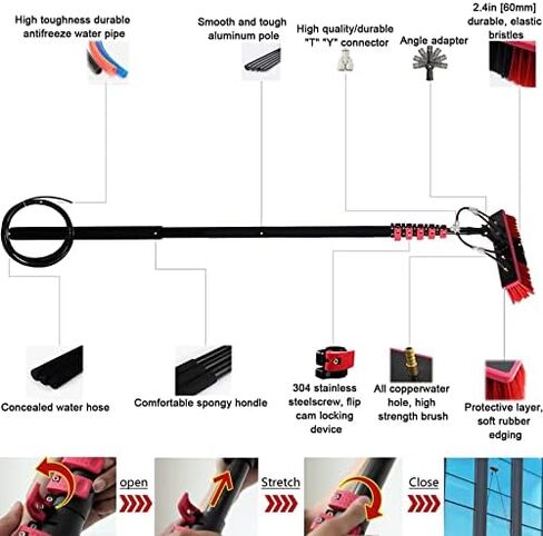 Cleaning Brush 12Ft Water Fed Window Cleaning Pole Conservatory Solar Panel High Reach Extendable Extended Extension Brush Squeegee Equipment Hose Fed Kit in Kuwait