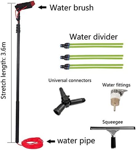 Cleaning Brush 12Ft Water Fed Window Cleaning Pole Conservatory Solar Panel High Reach Extendable Extended Extension Brush Squeegee Equipment Hose Fed Kit in Kuwait