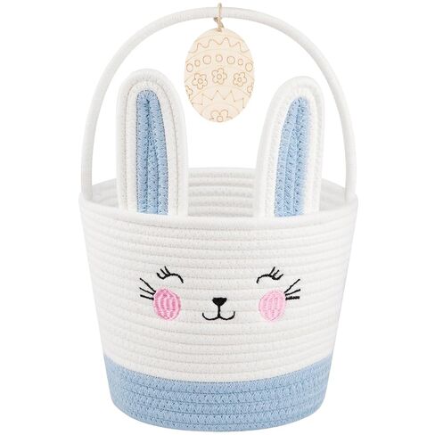 OIASKET Personalized Easter Basket for Toddler, Woven Baby Easter Gifts Basket with Handle, Empty Bunny Egg Basket for Girls Boys Kids, Pink&White in Saudi Arabia