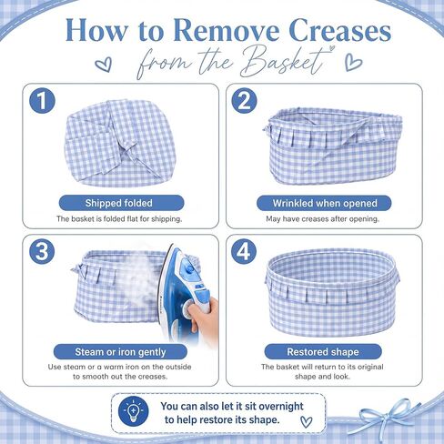 Havawish 2 Set Blue Gingham Gift Baskets Empty Ruffled Baby Shower Baskets with Bags and Ribbons 12x8x5inch Basket for Gifts Empty Storage Baby Toy Bin in Kuwait