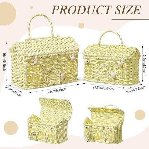 Weysat 2 Pcs Rattan House Shaped Basket with Lid Decorative Hand Woven Organizer Wicker Dollhouse Basket Cute Handmade Handcrafted Gift for Storage Organizing Home Decoration Artwork(Yellow) in Kuwait