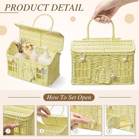 Weysat 2 Pcs Rattan House Shaped Basket with Lid Decorative Hand Woven Organizer Wicker Dollhouse Basket Cute Handmade Handcrafted Gift for Storage Organizing Home Decoration Artwork(Yellow) in Kuwait