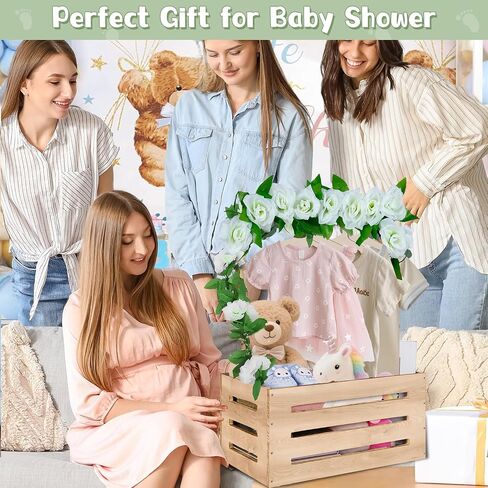 Wooden Baby Shower Crate Closet, Customizable Baby Basket with Hanger Rack and Garland, Gifts for New Parents, Baby Shower Decorations Boy Or Girl in Kuwait