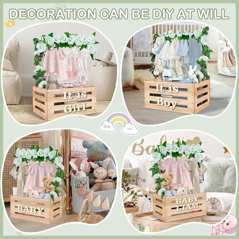 Wooden Baby Shower Crate Closet, Customizable Baby Basket with Hanger Rack and Garland, Gifts for New Parents, Baby Shower Decorations Boy Or Girl in Kuwait