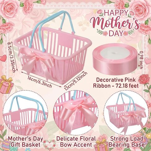 12 Pcs Mini Plastic Gift Basket Pink Blue Empty Treat Baskets with Handles Ribbon Small Gift Wrapping Baskets for Candles, Bath Bombs, Snacks for Weeding Baby Shower Party in Kuwait