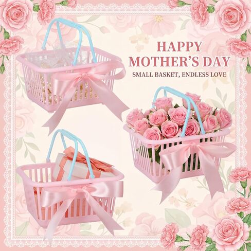 12 Pcs Mini Plastic Gift Basket Pink Blue Empty Treat Baskets with Handles Ribbon Small Gift Wrapping Baskets for Candles, Bath Bombs, Snacks for Weeding Baby Shower Party in Kuwait