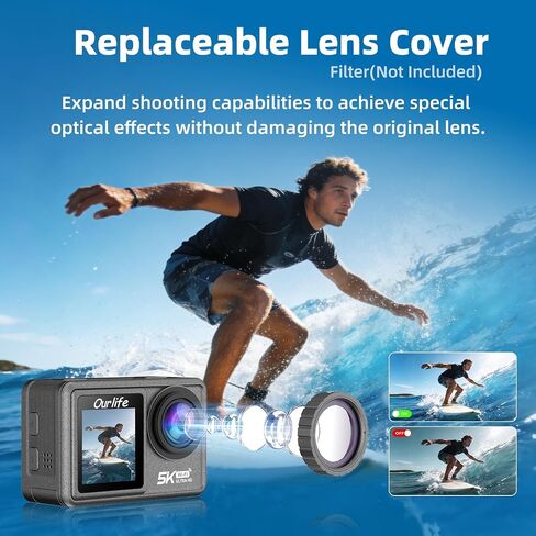Ourlife 5K/30fps Action Camera 30M Waterproof Underwater Camera | Vlogging Camera with a 1/2.3″ Sensor,,170° Wide FOV Video,Stunning Low-Light Imaging EIS Remote Control(2*Battery,32GB) in Kuwait