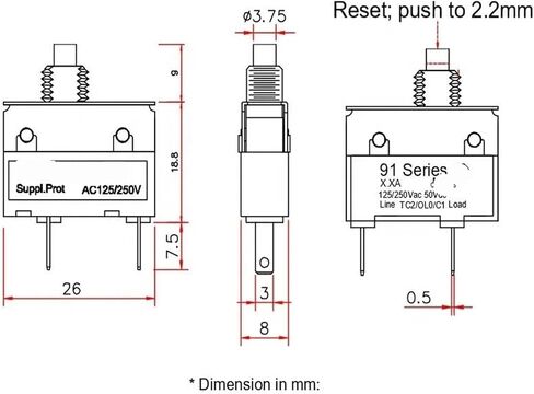 2PCS 91 Series 3A Circuit Breaker Overload Protector Switch in Kuwait