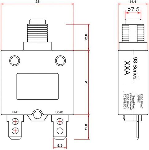 1pc Circuit Breaker 98 Series 6A Manual Reset Thermal Overload Protector Switch in Kuwait