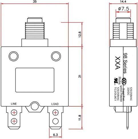 3pcs 98 Series 40A Circuit Breakers 125/250VAC Manual Push Reset in Kuwait