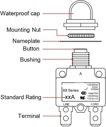 1PC Reset Fuse Circuit Breaker 12A Thermal Switch Overload Protector Push Button Black in Kuwait