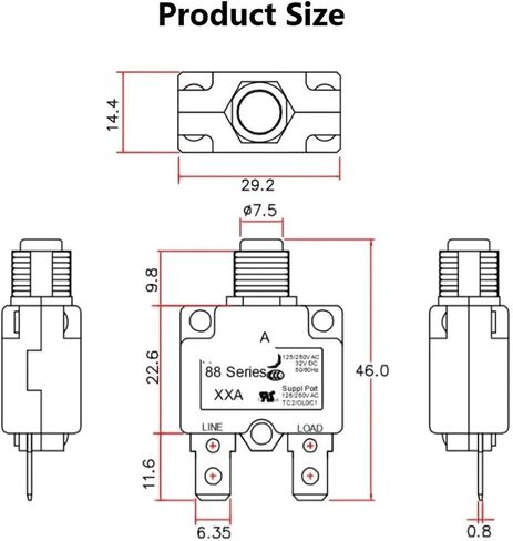 1PC Reset Fuse Circuit Breaker 12A Thermal Switch Overload Protector Push Button Black in Kuwait