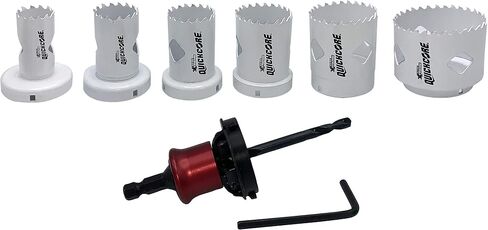 Disston QuickCore 7 pc Set - 1 Each: 1", 1-1/4", 1-1/2", 1-3/4", 2", and 2-1/2" Hole saws, Arbor with a Pilot Drill bit, Hex Key in Kuwait